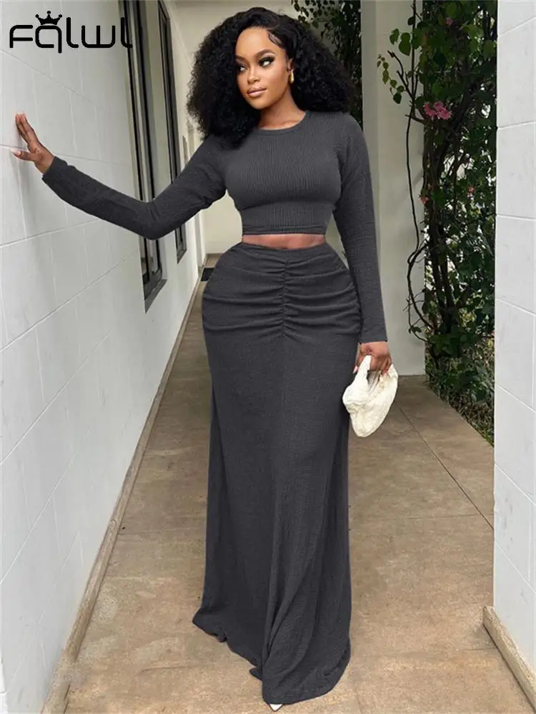 

Habbris Gray Long Sleeve 2 Two Piece Skirt Set Casual Outfits For Women 2023 Fall Winter Bodycon Skirt Set Fashion Matching Sets
