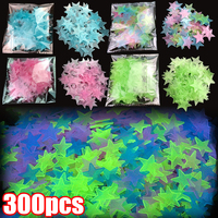 300/50pcs Glow in The Dark 3D Stars Wall Stickers Fluorescent Adhesive Luminous Mural Kids Baby Room Bedroom Ceiling Home Decor