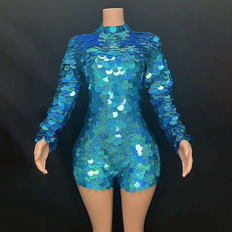 Women Luxury Gold Laser Color Sequines Sparkly Playsuits Dress Special Occassion Y2K Party Long Sleeve Bodycon Dress Costumes