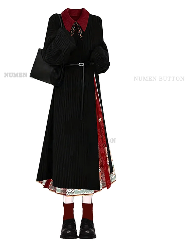 Cisas rode gebreide trui set dames Ele Base irt nieuwe Chinese Sle Tail rok plus maat tee-delige set