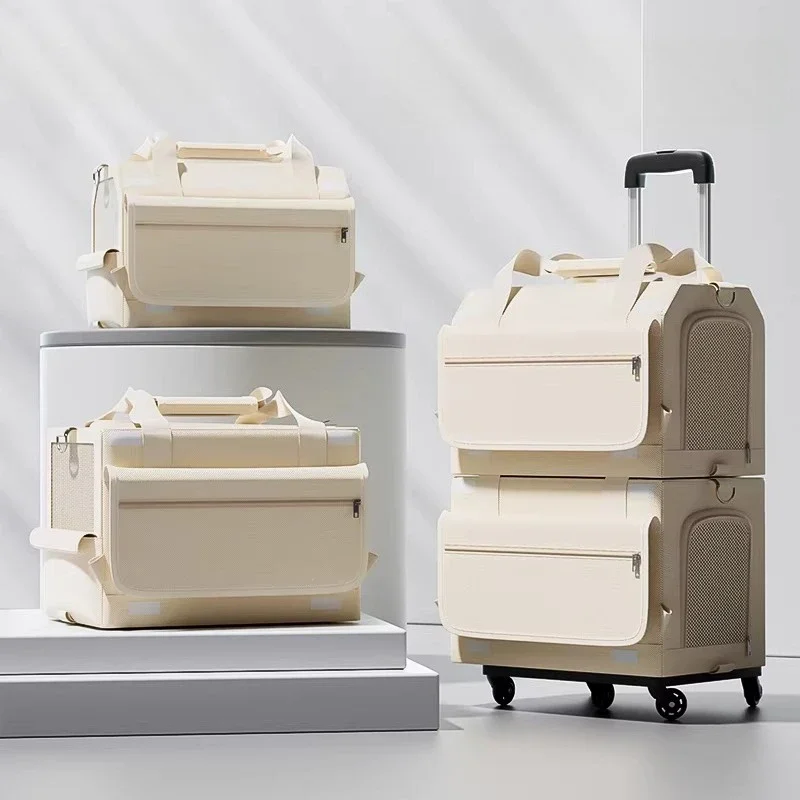 Cat bag is portable when going out, large-capacity trolley case, double-layer outing bag, small backpack.