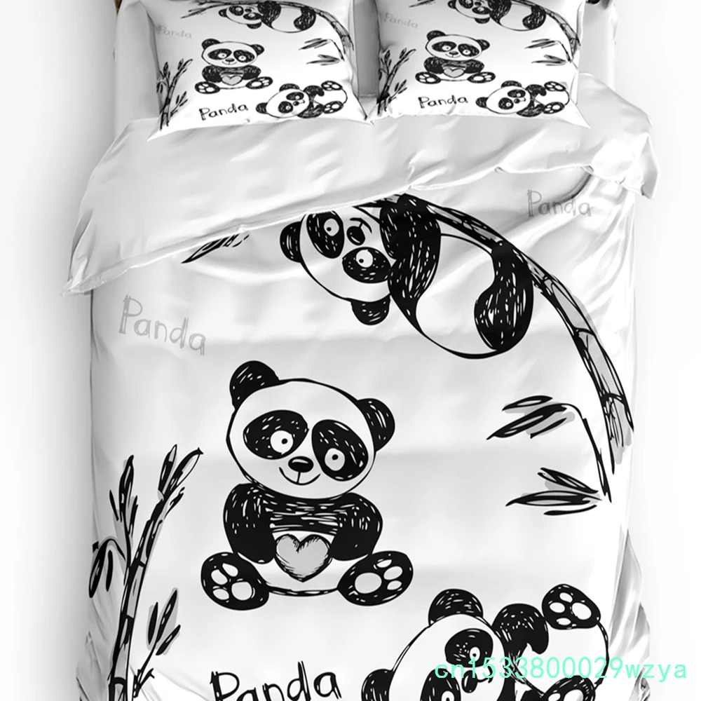 Animal Cute Panda Bamboo Printed Comfort Duvet Cover Pillow Case Home Textile Quilt Cover Boy Kid Teen Girl 3pcs Bedding Set