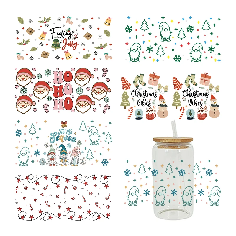 3D UV DTF Transfers Stickers, 16oz, Cup Wraps, Happy New Year, Christmas Printed for DIY Glass, Ceramic Metal Leather, Etc D6262