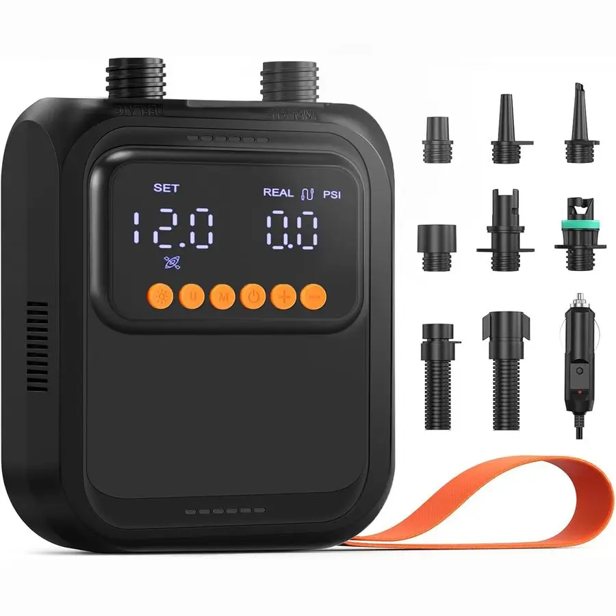 

HighPressure Electric SUP Pump with Auto ShutOff, 13500mAh Battery amp 12V Car Power, Portable Air Pump for Paddle Boards, Kayak