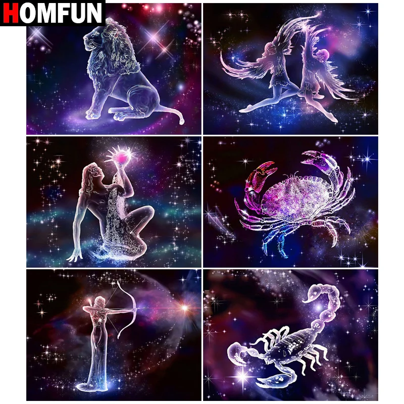 

HOMFUN Square Round Drill 5D Diamond Painting Environmental Crafts Full Diamond Embroidery "Zodiac Signs Landscape" Home decor