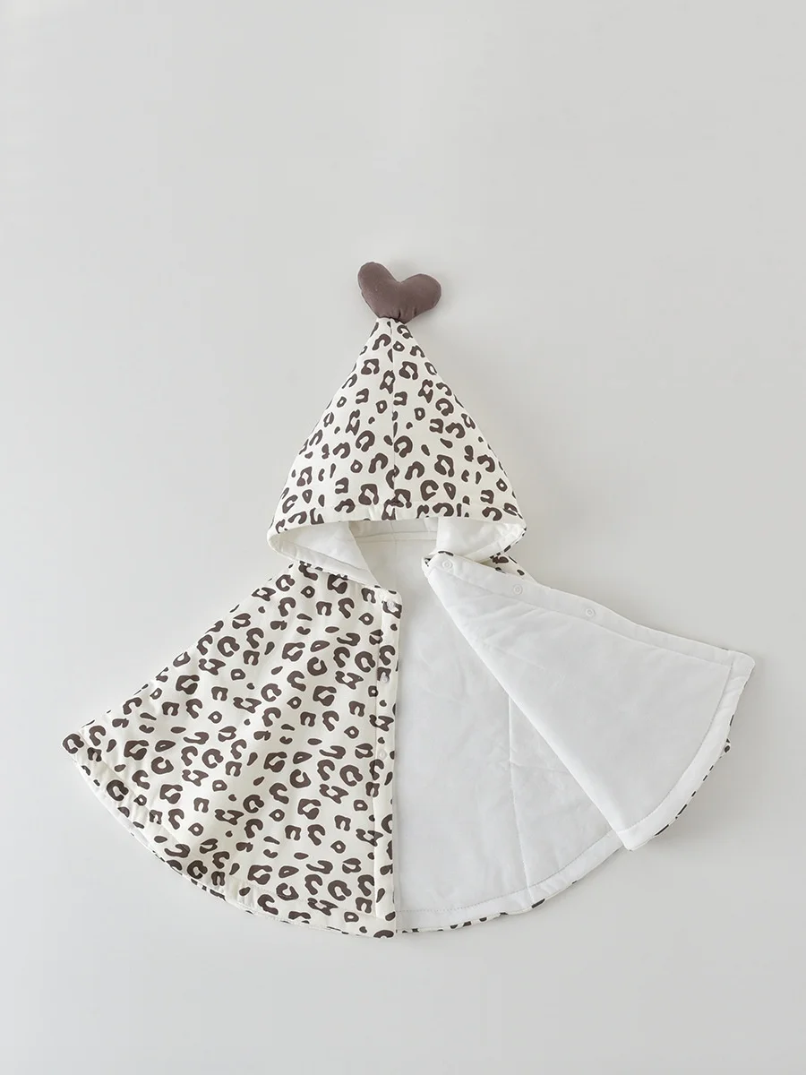 Winter Baby Hooded Cloak Leopard Print Thick Padded Cape For Boys Girls Windproof Warm Infant Clothes
