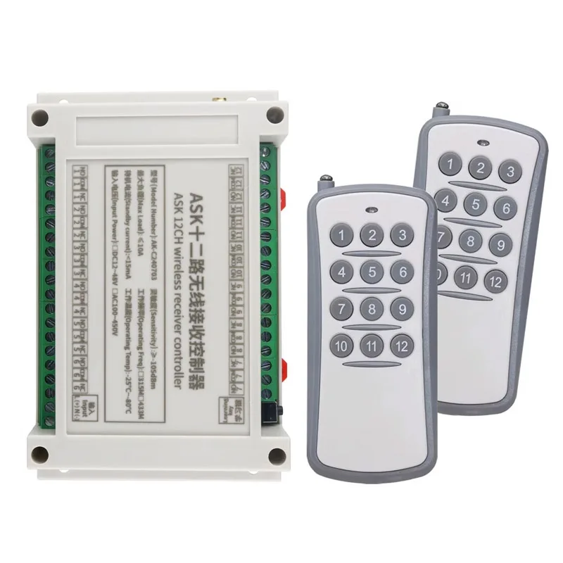 

3000m DC 12V 24V 48V 433mhz 12 channel RF Wireless Remote Control switch Industrial crane Multiple power relay transmitter