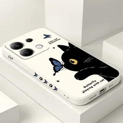 Cat Butterfly Phone Case For Xiaomi Redmi Note 13 12 12S 11 11S 10 10S 9 9S Pro Plus 4G 5G Liquid Silicone Cover
