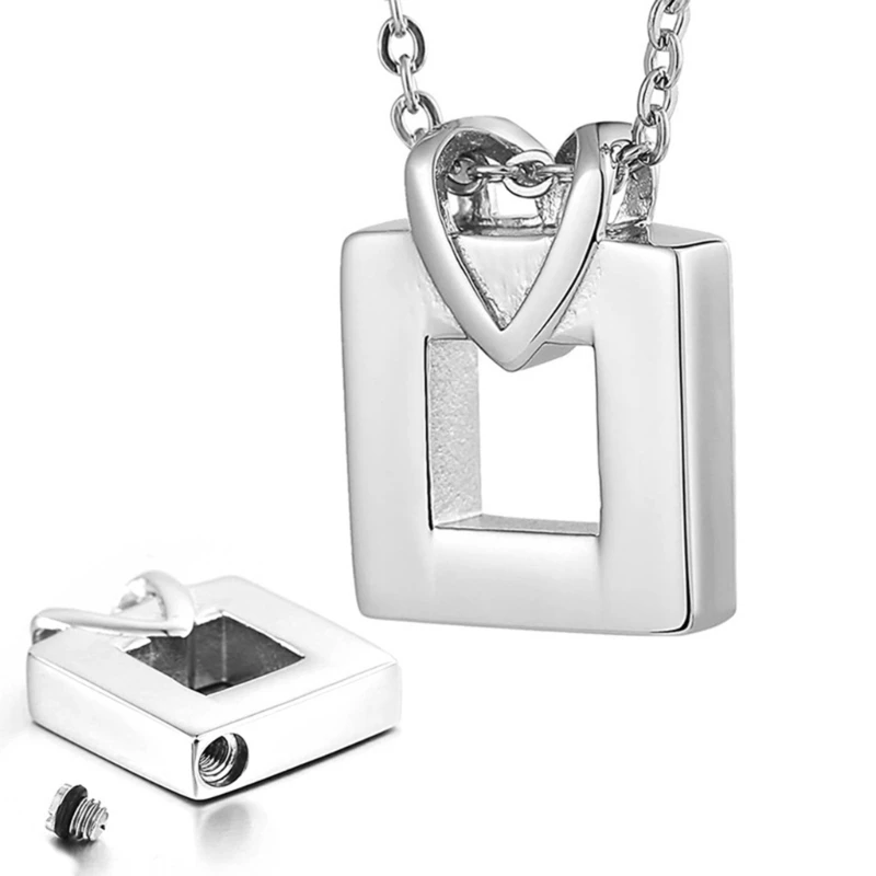 1 Pc Heart Ashes Locket Memorial Jewelry Cremation Box Daily Wear Square Pendant 203C