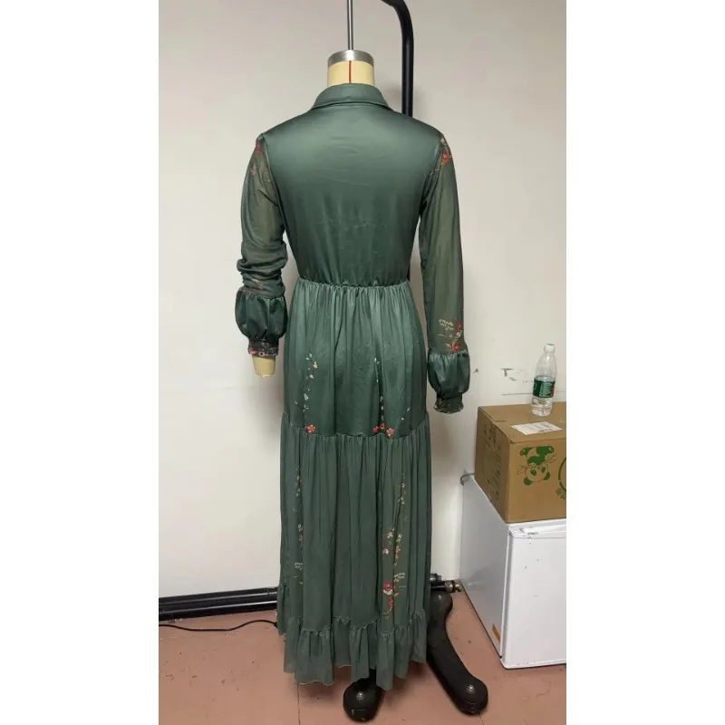 Abito da donna con stampa floreale vintage di lusso Abito da donna a maniche lunghe con scollo a V Boho Abito lungo Design Abiti da festa alla moda Abiti Abbigliamento