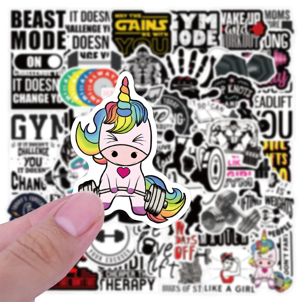 50/100Pcs INS Cartoon Cute Fitness Words GYM Stickers PVC Waterproof Stickers Decals For Kids Boys Girls Toys Gifts