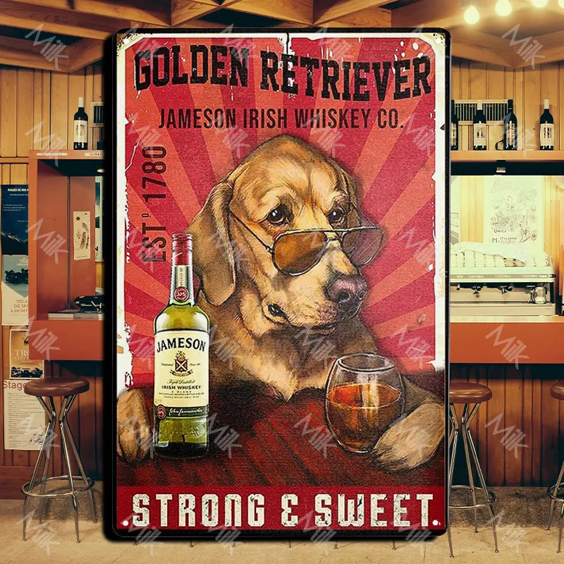 Funny Golden Retriever Dog and Wine Make Everything Fine Metal Tin Sign Poster for Kitchen Home Garage Bar Club Pub Wall Decor