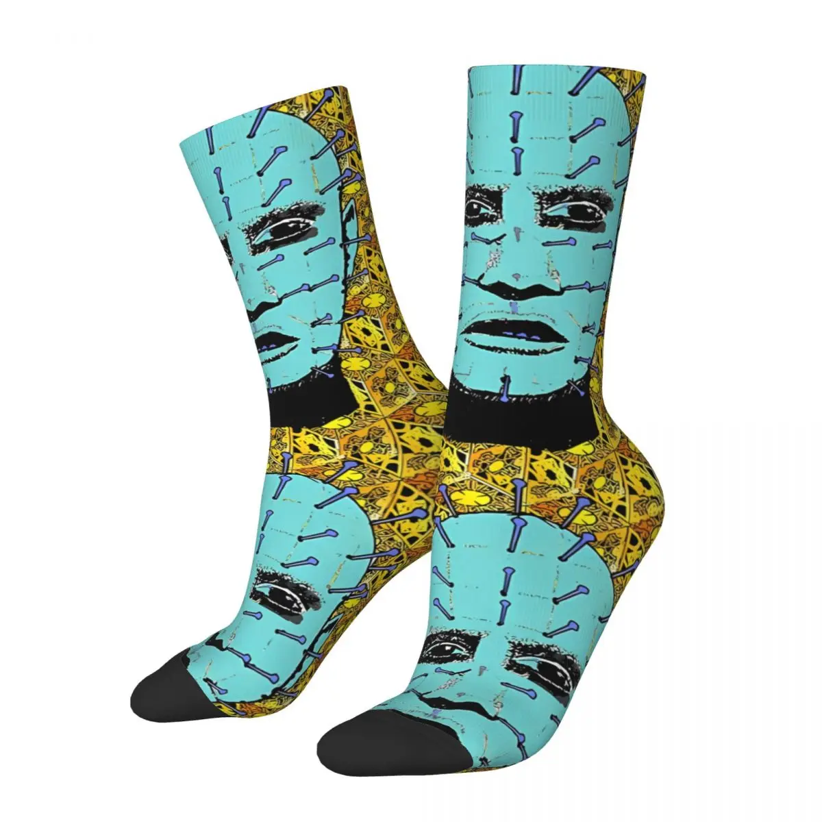 Pinhead And The Lament Configuration Blue And Gold Men's Socks Hellraiser Horror Film Unisex Printed Crazy Crew Sock Gift