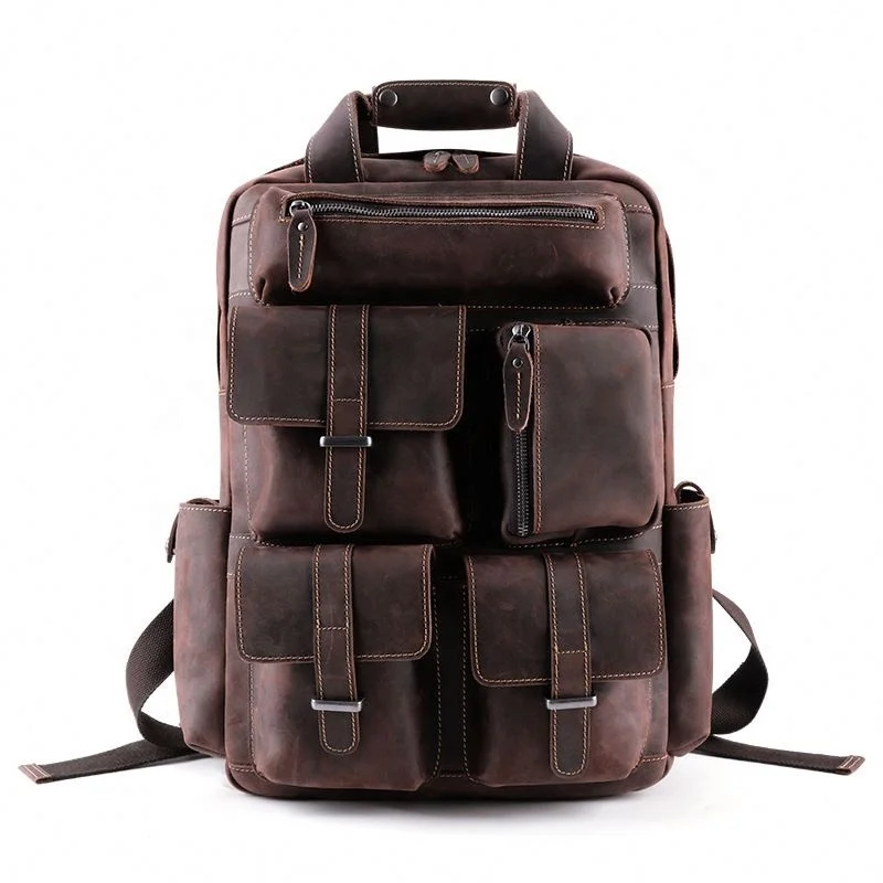 

Manufacturers Custom Retro Backpack Men's Genuine Leather Belt With Many Pockets Laptop Backpack Vegan Leather Convertible