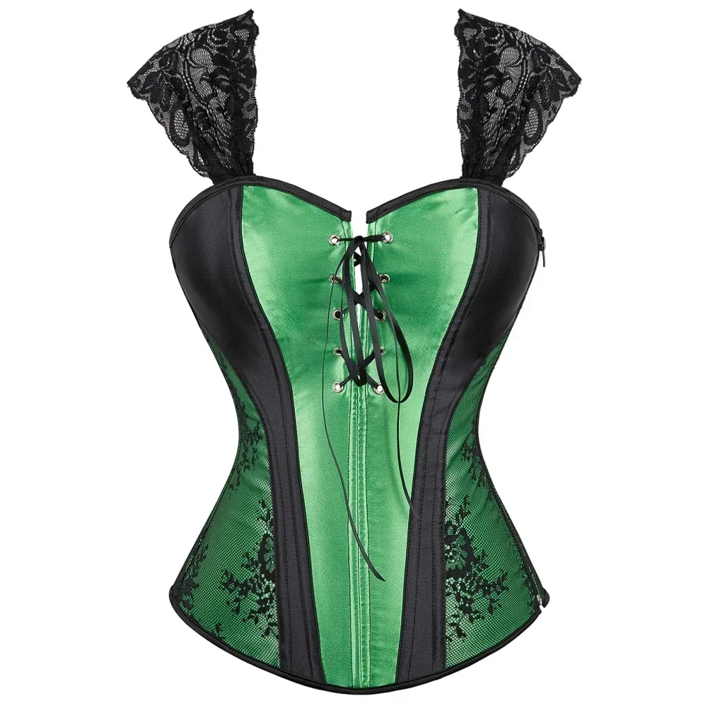 Women Corset Top With Straps Zipper Victorian Sexy Bustier Floral Lace Up Overbust Lingerie Gothic Fashion Plus Size