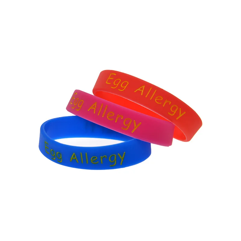 50 Pcs Small Size Alert Egg Allergy Silicone Bracelet Medical Rubber Wristband for Daily Allergy Protection
