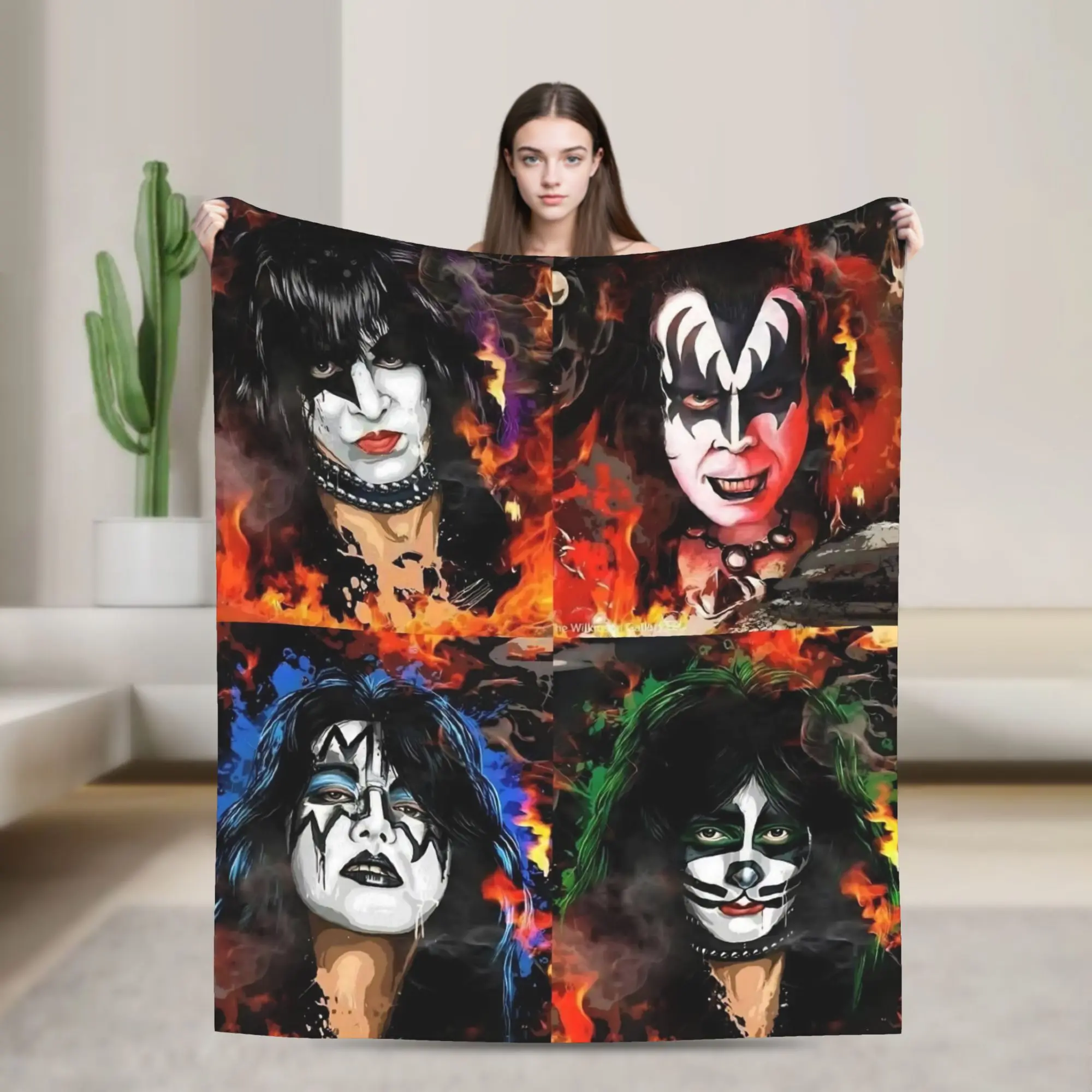 

Kiss American Rock Band Blankets Quality Warm Bedding Throws Autumn Travel Outdoor Graphic Bedspread
