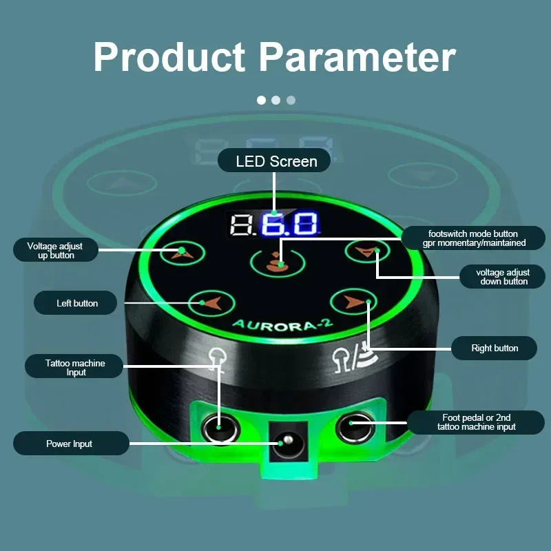 Minifuente de alimentación para tatuaje, cable RCA AURORA 2, adaptador de pantalla LCD, conector para máquina de tatuaje de bobina rotativa, maquillaje permanente, UE, 2.5A