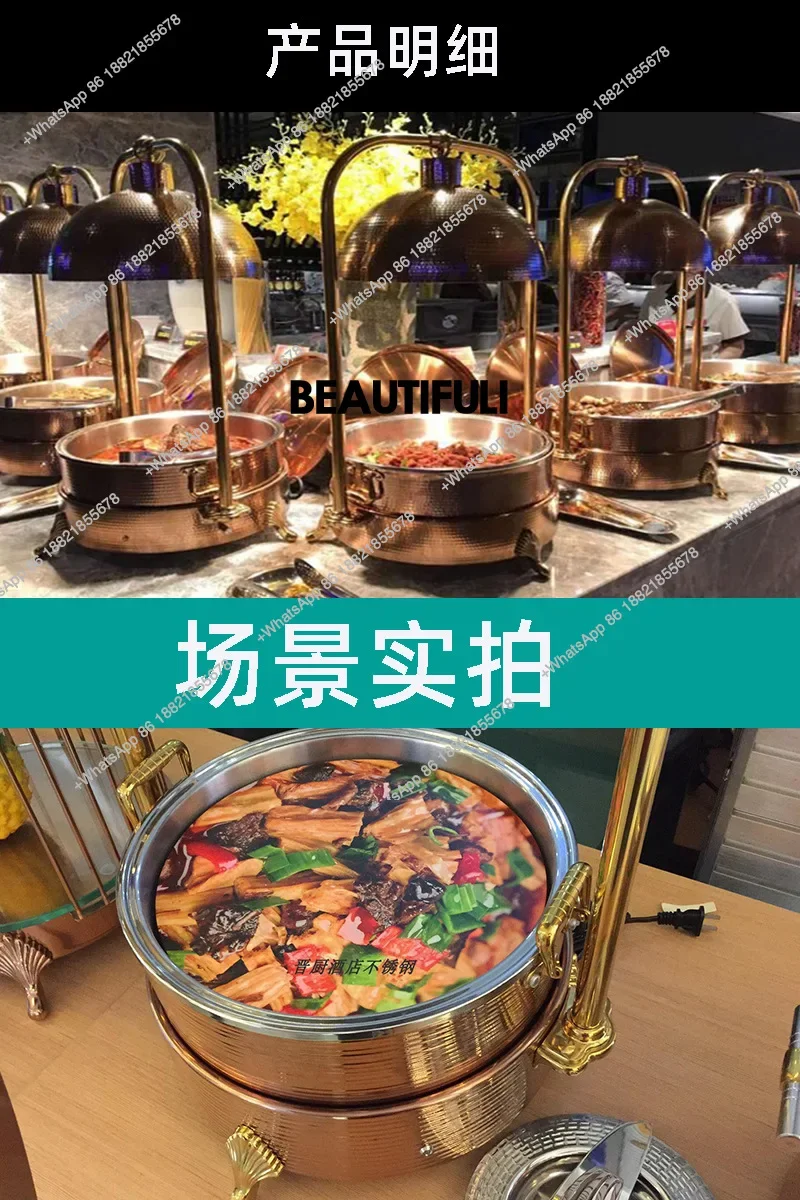 X188 Commercial New Stainless Steel Hammer Printing Warm Vegetable Pot Set Buffet Stove Display Cold Food Tea Break Hotel