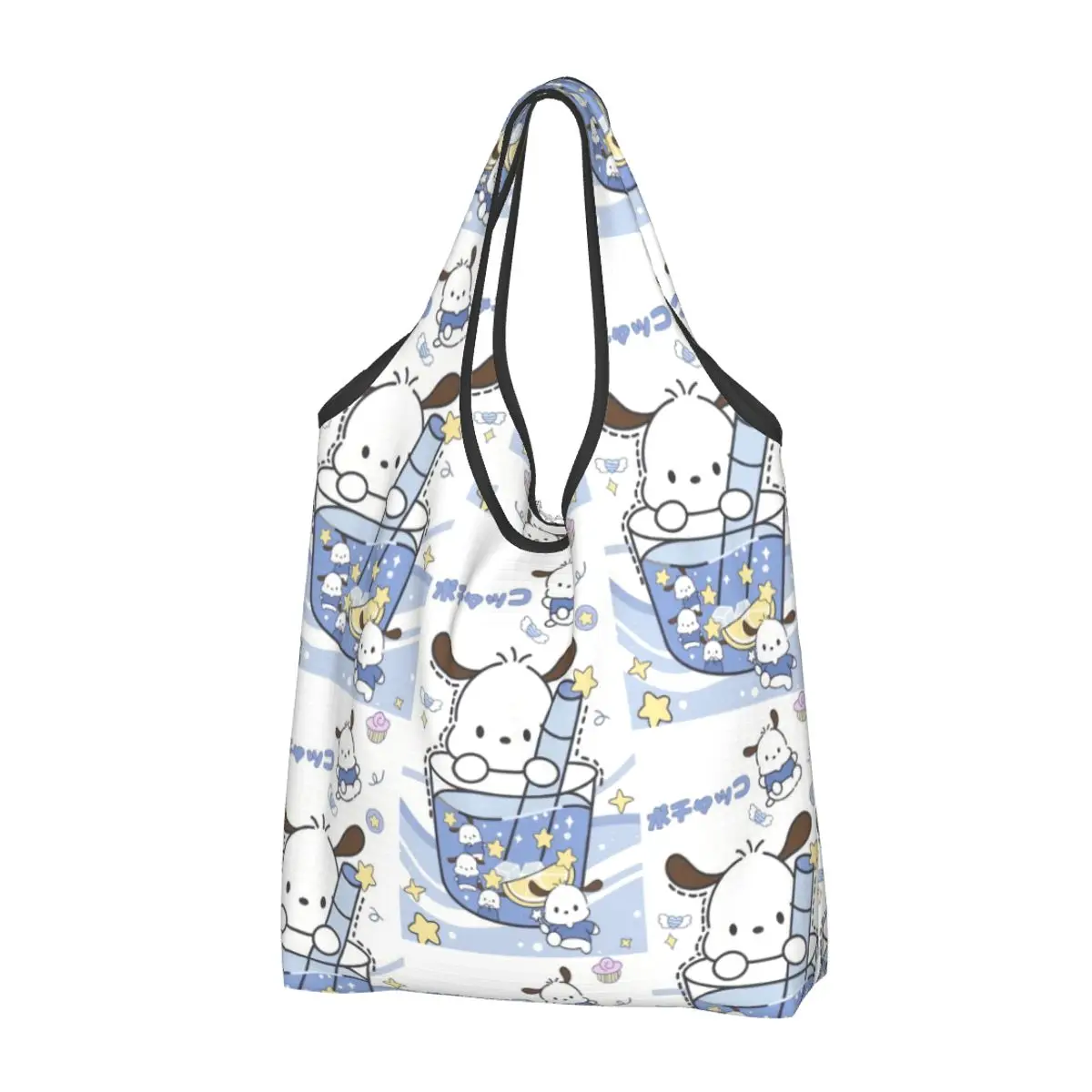 Custom Pochacco Sanrio Cartoon Groceries Shopping Tote Bags Women Cute Shopper Shoulder Bag Big Capacity Handbag