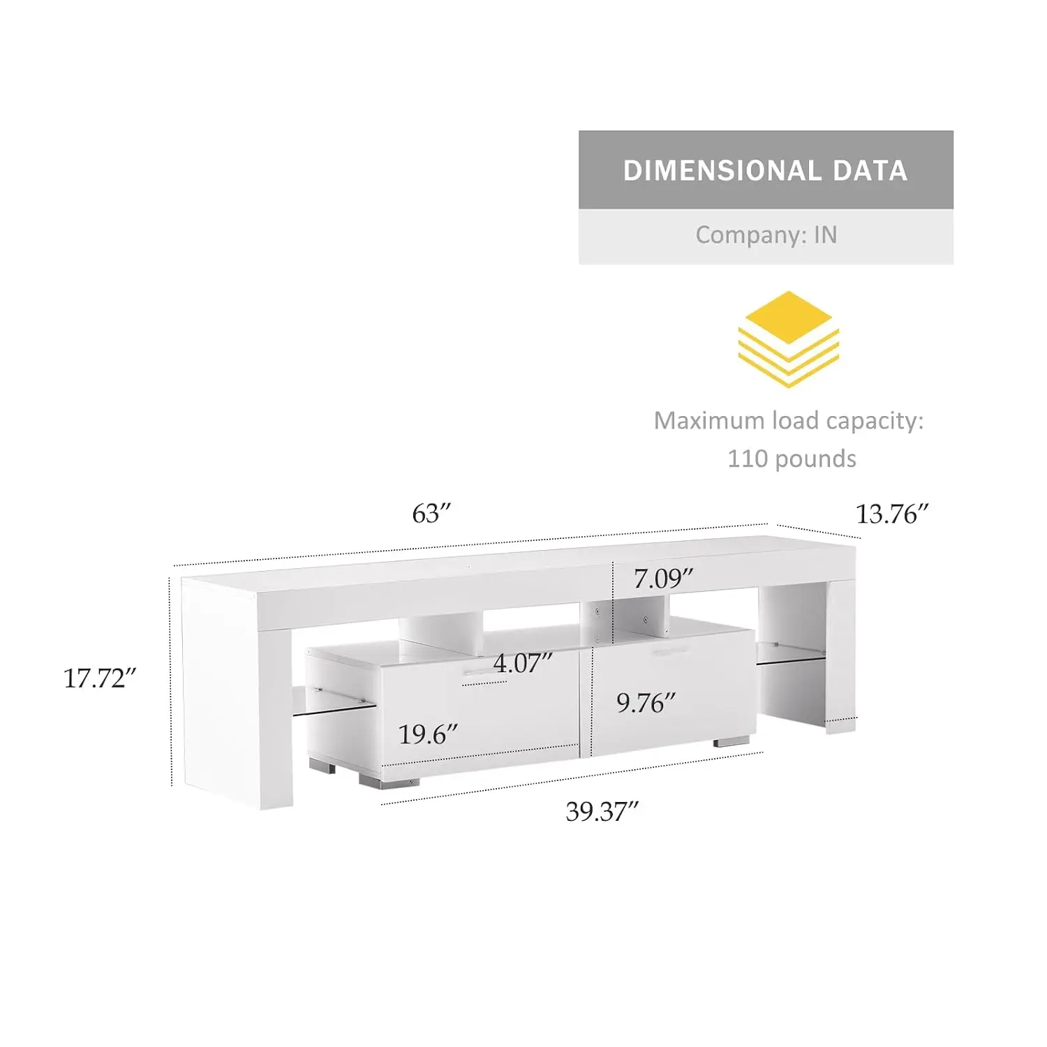 LED TV Stand 65/70/75 Inch Entertainment Center Storage Drawer Industrial Console Living Room Bedroom White, Customized