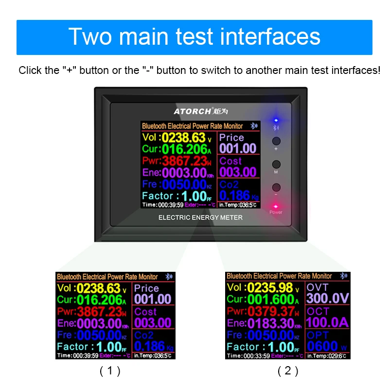 AC Meter 30A/100A Digital Voltage app indicator Power Energy Voltmeter Ammeter current Amps Volt wattmeter tester detector