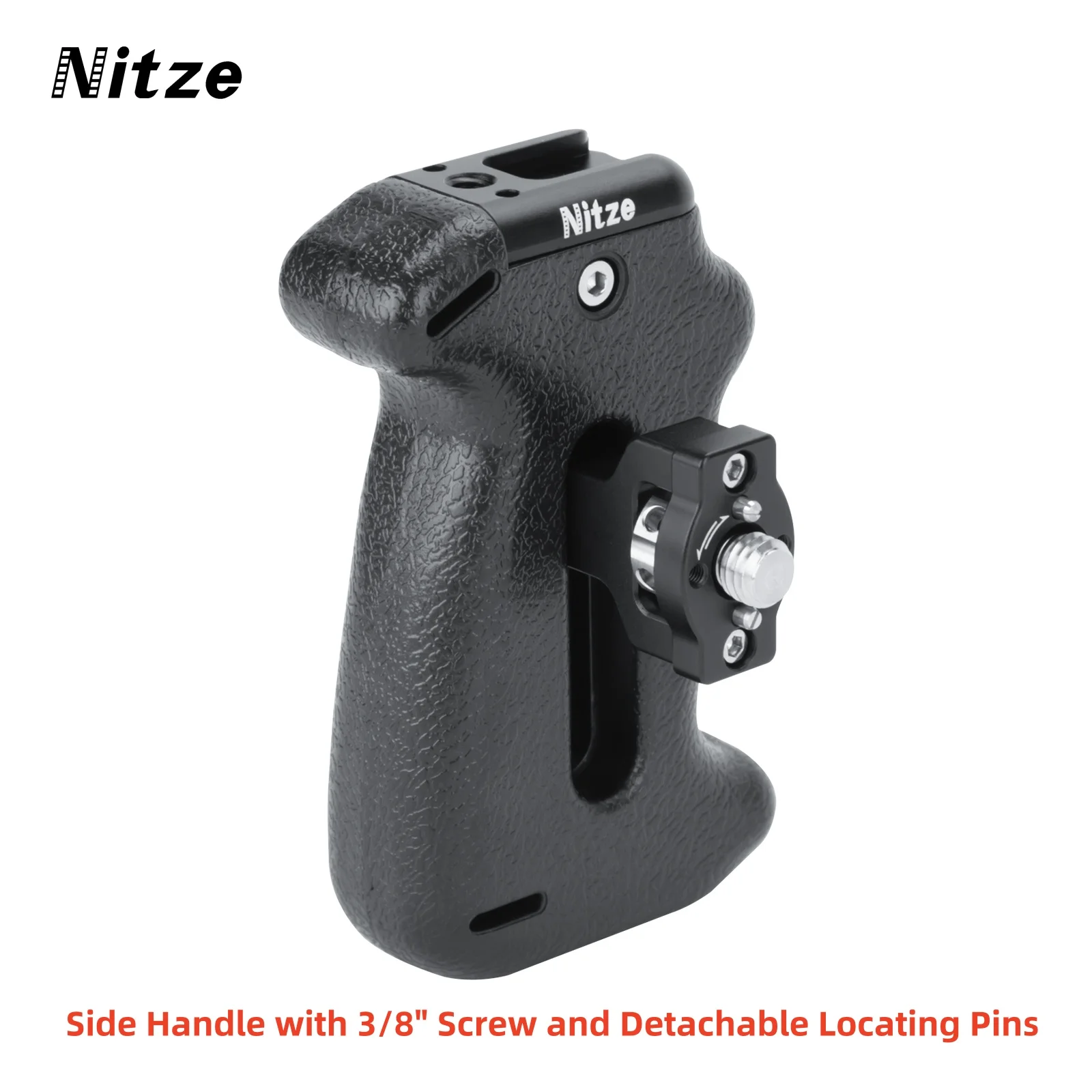 

Nitze Side Handle with 3/8" Screw and Detachable Locating Pins for Camera Cage Shoulder Mount Support