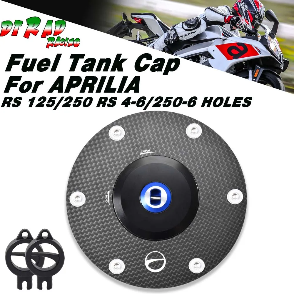 For APRILIA RS 125/RS 250/RS 4-6/RS 250-6 HOLES ALL YEAR Carbon Fiber Flange Key Locking Gasoline Tank Cap Fuel Vented Gas Cap