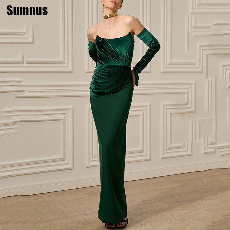 

Sumnus Simple Mermaid Green Prom Dress Boat Neck Pleats Back Slit Maxi Bodycon Evening Dress Gala robes de soirée Customized