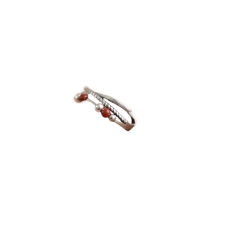 

925 silver retro Nanhong agate silver bead movable three-layer ring women's versatile adjustable ring