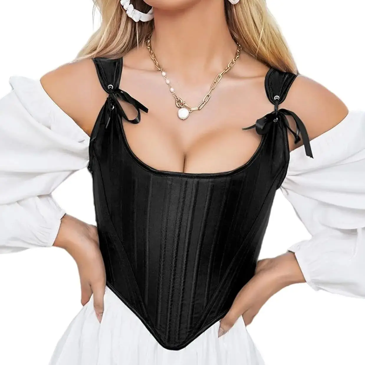 French Vintage Lace-up Bodice Corset Tops Womens Underbust Boned Camisole Renaissance Bustier Bodyshaper Slim Shapewear Tank Top