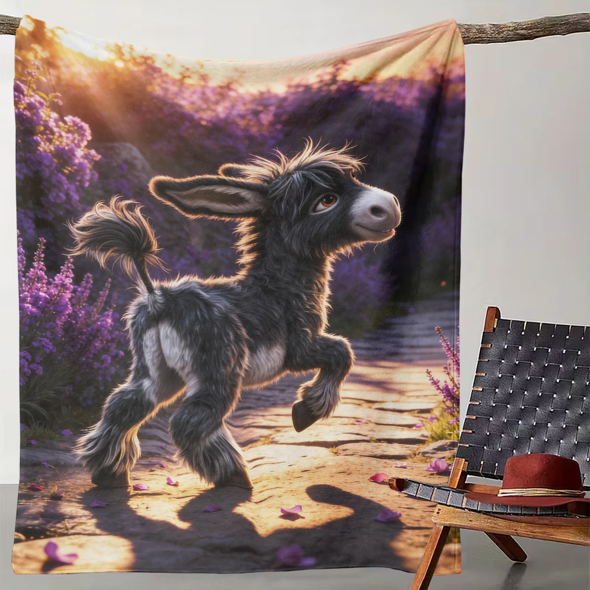 

1pcs Sunset Lavender Cute Donkey Blanket Healing Soft Cute Donkey Warm Bedroom Cute Throw