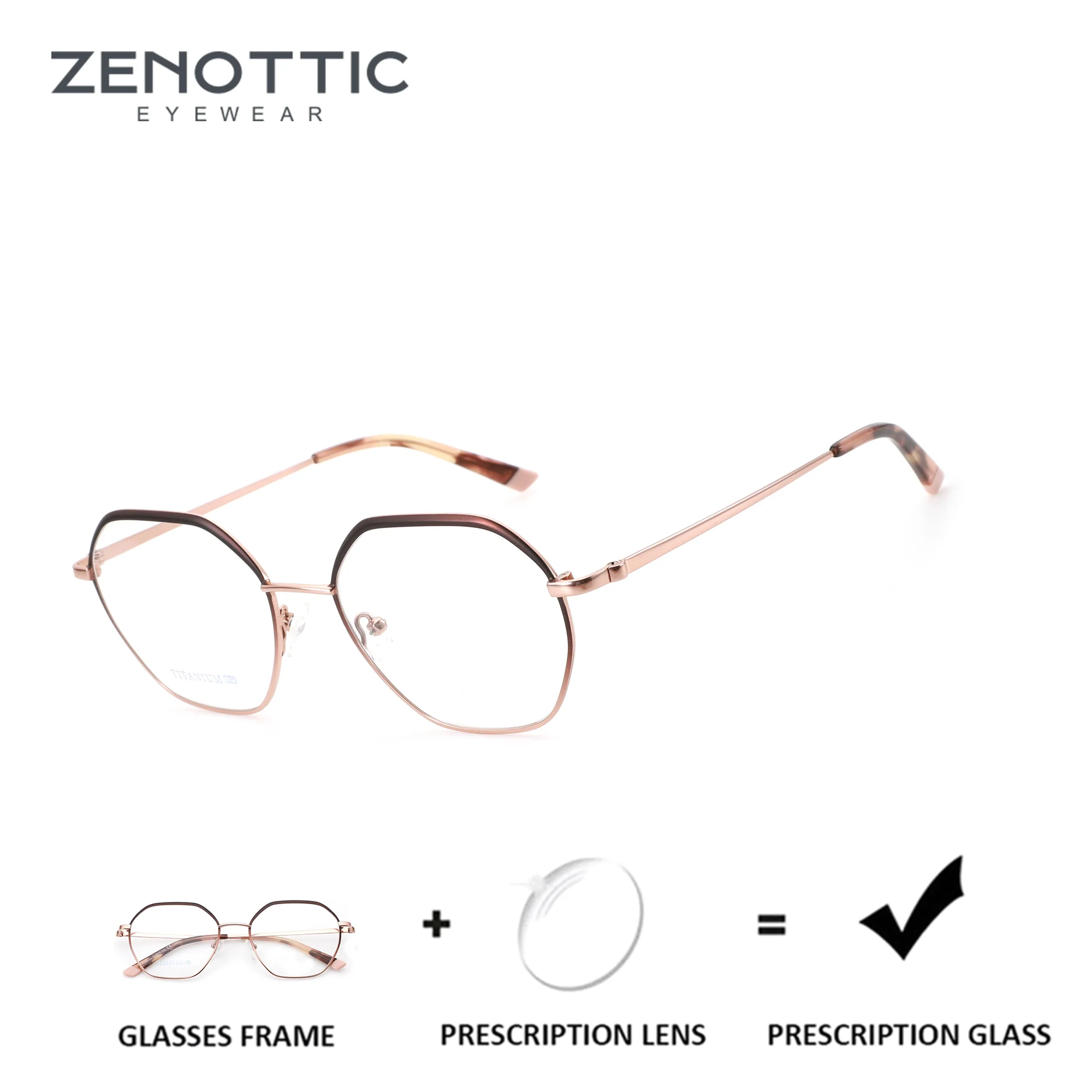 

Очки ZENOTTIC из чистого титана с многоугольной оправой для женщин, оптические очки для коррекции близорукости с фотохромными линзами по рецепту