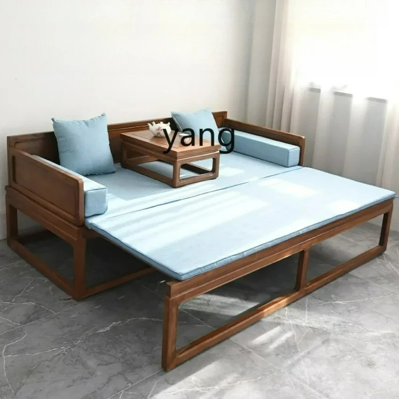 LTTM  old elm solid wood simple sofa bed new Chinese pull zen couch push pull arhat bed