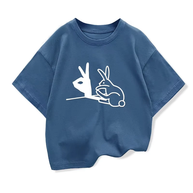 Short Sleeved  Parent-child Summer Clothes with Interesting Shadow Puppetry Patterns Printed Children's Round Neck Base Shirt