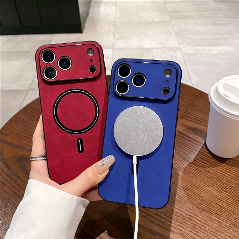 حافظة مغناطيسية غير لامعة من جلد الغنم لهاتف Magsafe iPhone 17 Air 16 15 14 Plus 13 12 11 Pro XS Max X XR غطاء شحن لاسلكي