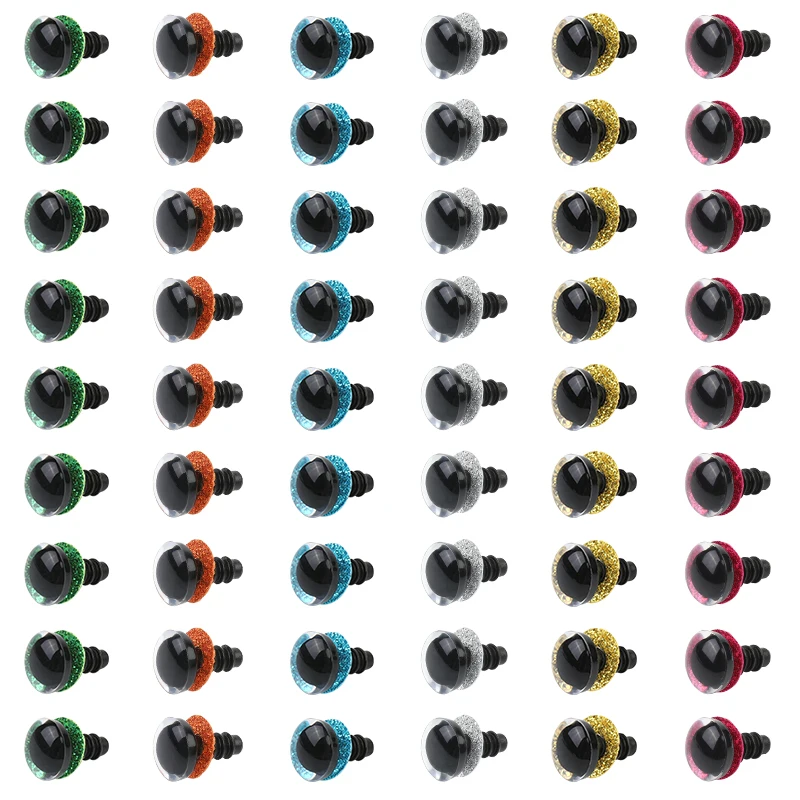 Fenrry 60Pairs 12mm Sicherheit Spielzeug Augen Glitter Vliesstoffe mit Scheiben Puppen Augäpfel für Spielzeug Handwerk Tiere Puppen Herstellung