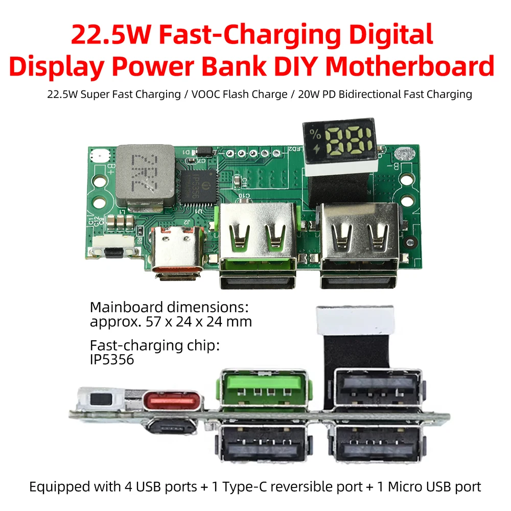 3.7V Lithium Battery Digital Fast Charging Module IP5356 TYPE-C Micro USB PD/QC Full-Protocol For DIY Power Bank Charger Board