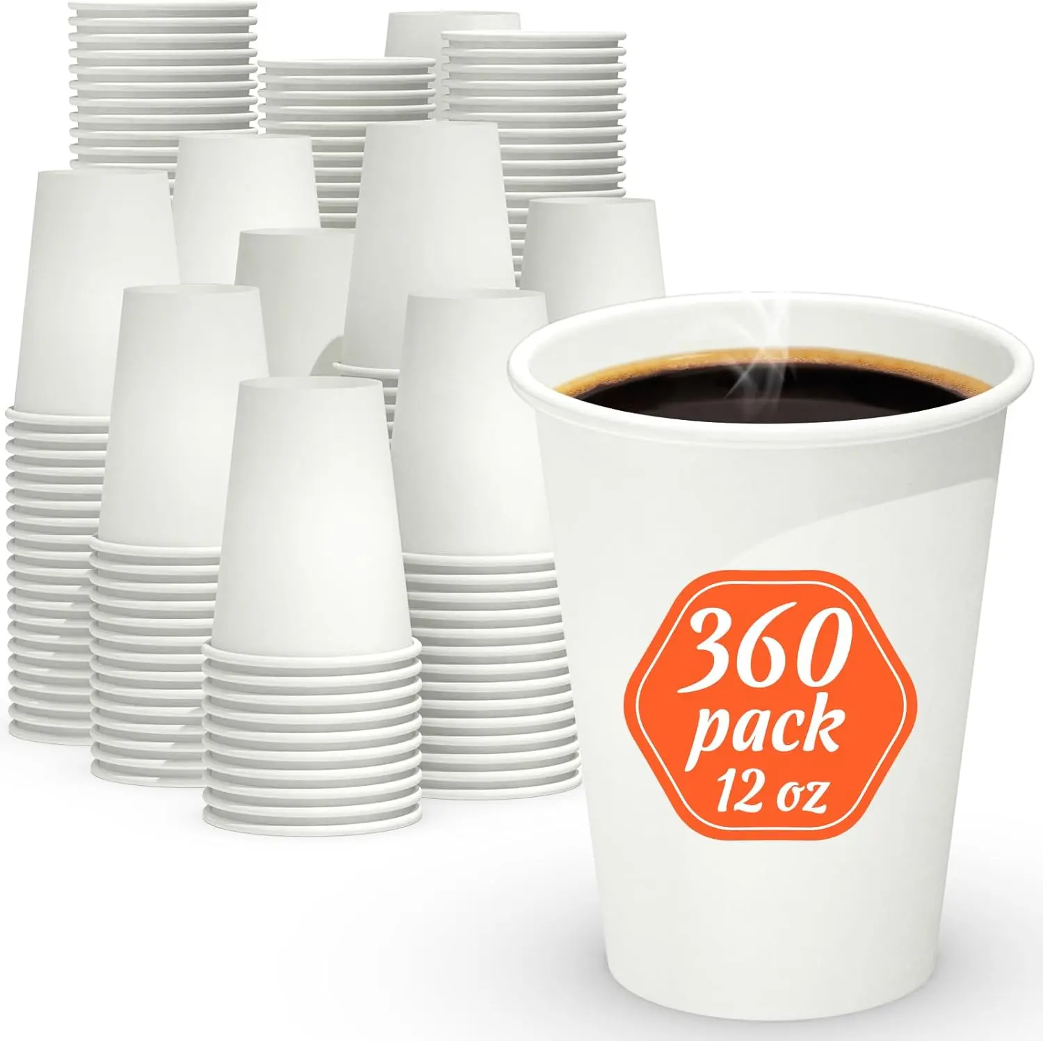 

360 Count 12 oz Coffee Cups, Leak-Free Food Safe Paper Cups 12 oz, Disposable 12oz White Paper Cups for Cold and Hot Dri