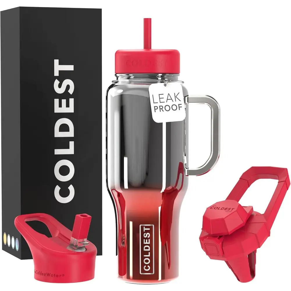 

Термокружка из нержавеющей стали с ручкой и 3 герметичными крышками, 36 унций, для мужчин и женщин