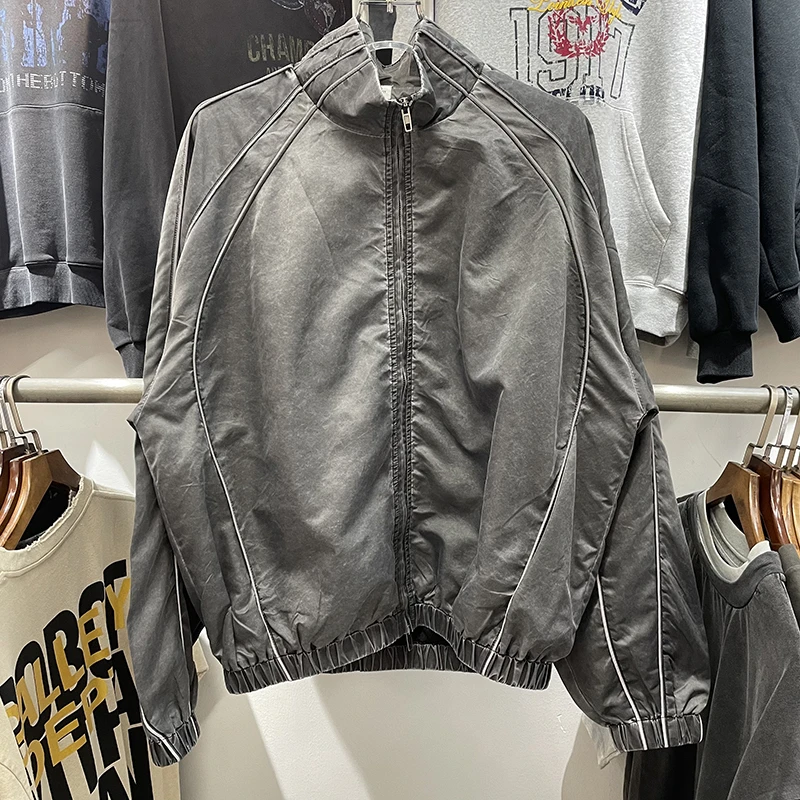 

Superway Retro Deconstructed Line Jaet Men's Trendy American High Street Zipper Open Cardigan Loose Windbreaker Autumn Oute...