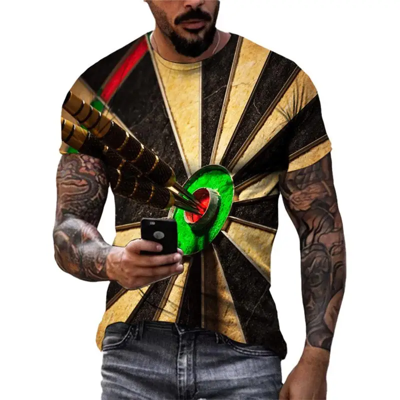 Men Vintage Dartboard Full 3D Print Crew Neck Short Sleeve Sports Casual Tee