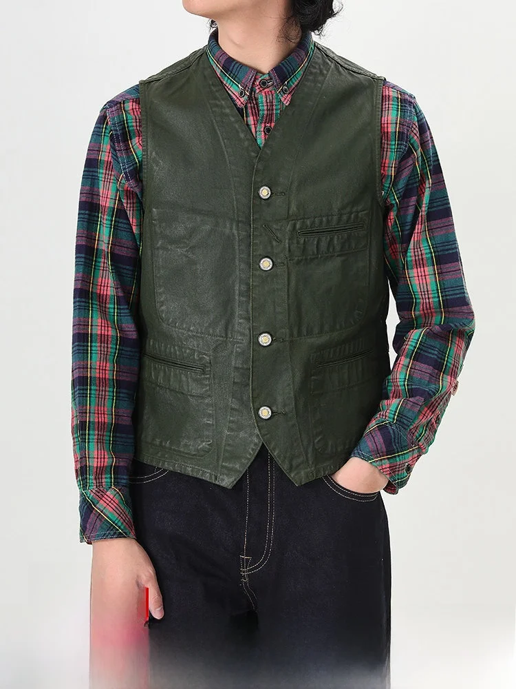 

Handmade PU Coated Denim Vest Waterproof Ameika Sle Narrow een Military Vintage Vest Cotton Youth ular All Seasons