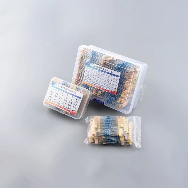 1/2W ตัวต้านทานฟิล์มโลหะชุด 300 ชิ้น/แพ็ค 1300 ชิ้น 1 10 220 330 470 1K 4.7K 10K Ohm 1% ความต้านทานความแม่นยําสูงชุด Assortment