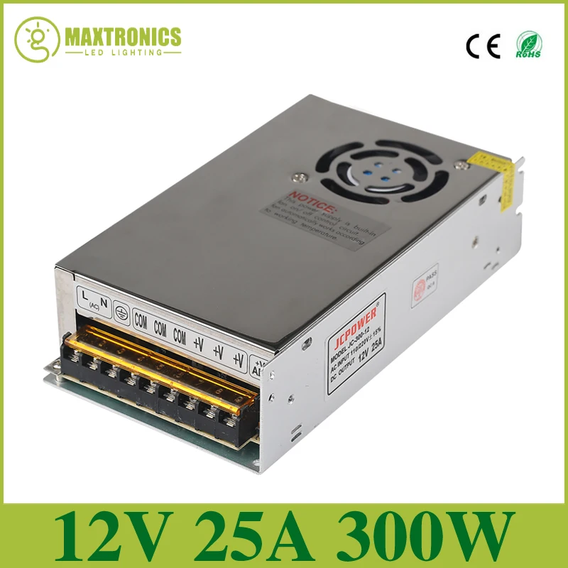 

Best quality 12V 25A 300W Switching Power Supply Driver for LED Strip AC 110-240V Input to DC 12V Free shipping