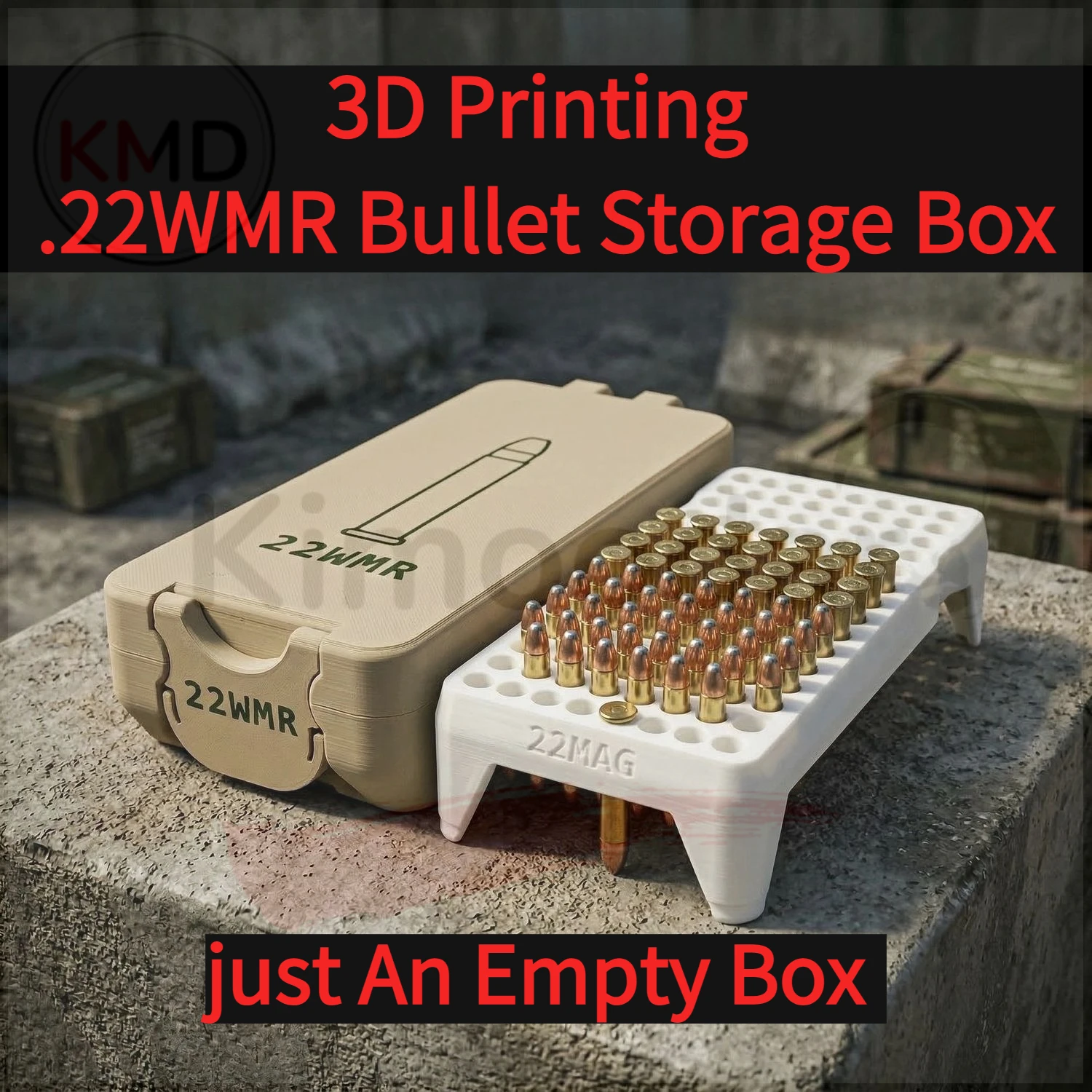 

Коробка для хранения патронов .22WMR, 3D-печать, 1 шт., подарок для энтузиастов, коллекционная настольная модель, только пустая коробка.