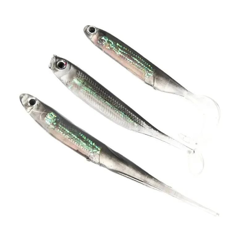 5/10/20pcs Fishing Soft Bait 7CM 7.5CM 1.7G 2.3G 2.7G T Tail fish Fishing Lures Rainbow Color Sequin Swing Fishing Spinner Bait