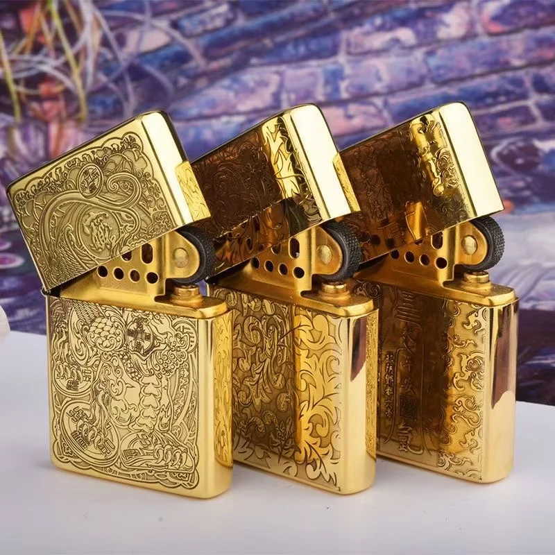 New Original ZORRO Kerosene Lighter Retro Creative Pure Copper Shell Windproof Brass Cigarette Gasoline Engine Smoking Gift Box