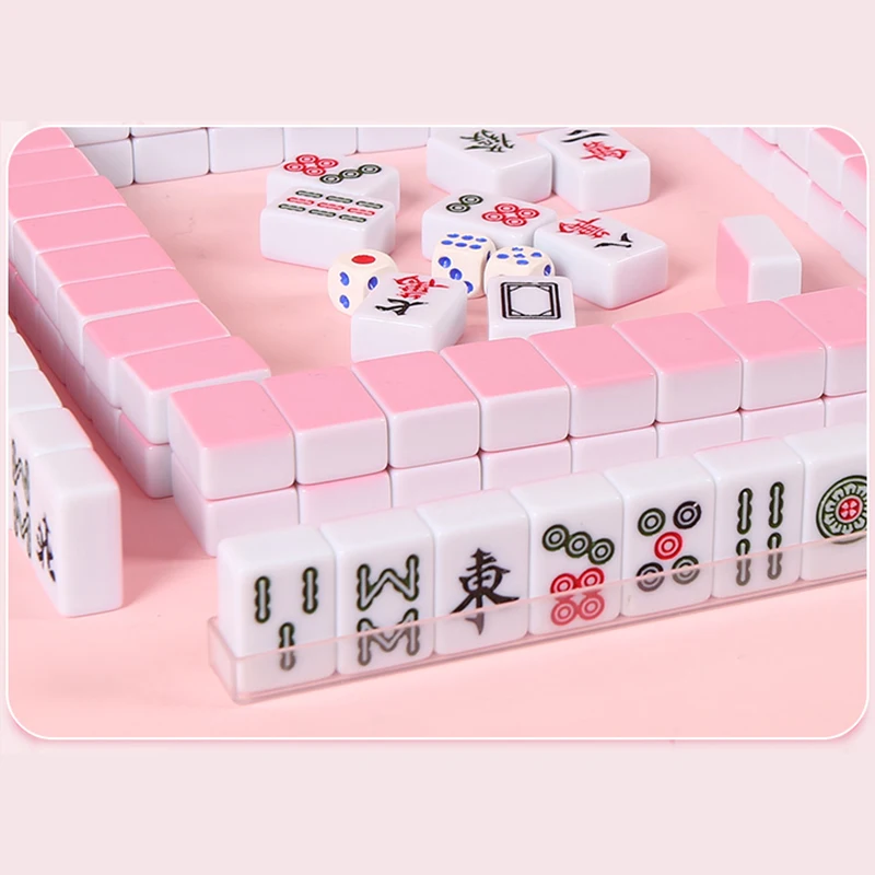 Portable 30mm Mahjong Table Game 144pcs Household Hand Rubbed Outdoor Camping Travel Mahjong Dormitory Portable Play Game