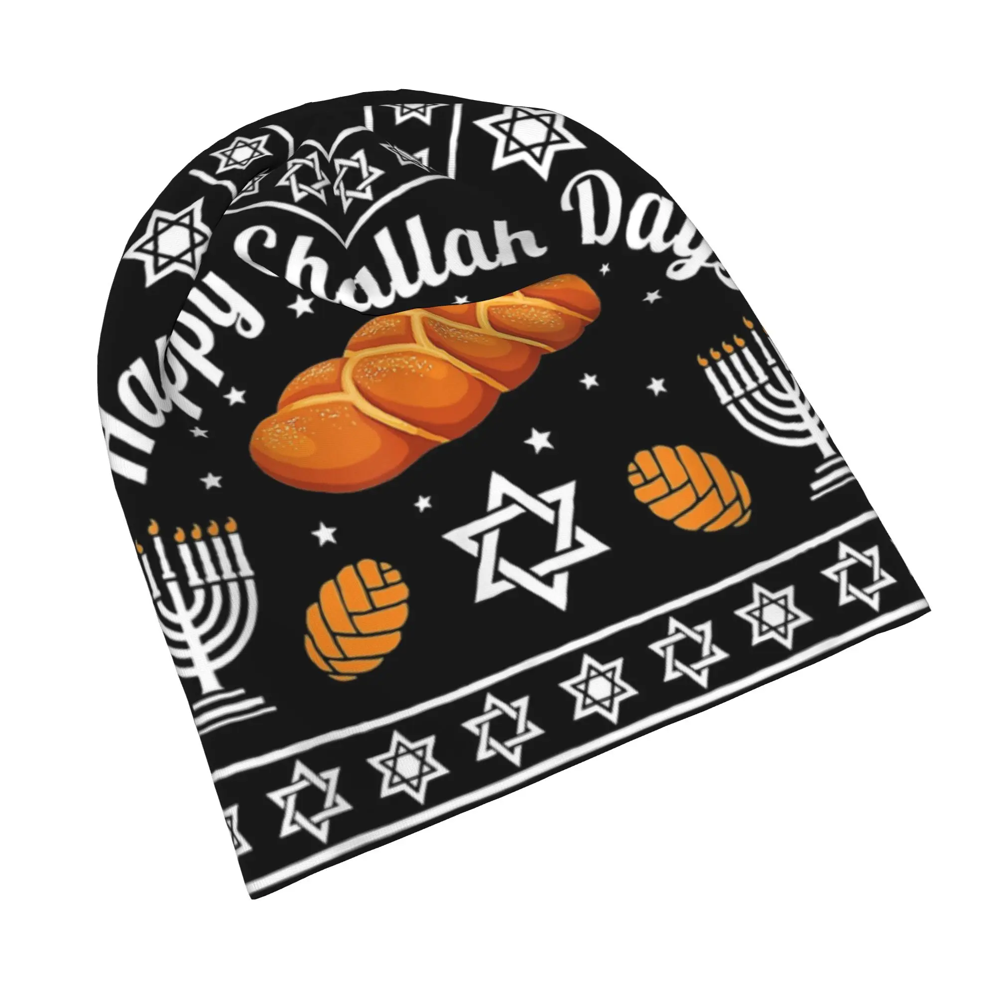 Happy Challah Days Hanukkah Skullies Beanies Hats  Goth Men Women Outdoor Caps Warm Multifunction Bonnet Hat